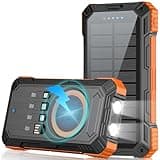 Saraupup Solar Charger Power Bank 49800mAh Wireless Portable Phone Charger, 22.5W QC3.0 Fast Charging Built in 4 Cables with USB C 6 Outputs & 2 Inputs for Cell Phone Orange