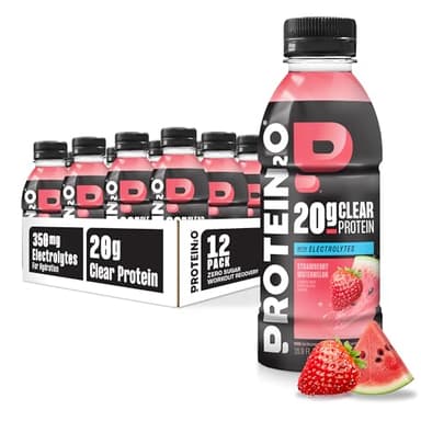 Protein2o Hydration Drink - 2-in-1 Liquid Clear Whey Protein Isolate and Electrolyte Drink - 20g Protein, Vitamins B5, B6 - Post-Workout Recovery - 16.9 Fl Oz - 12 Count Strawberry Watermelon