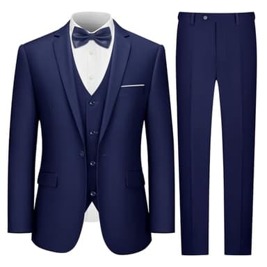 LUPURTY 3 Piece Suits for Men,Men's Suit Slim Fit,Business Solid One Button Single Breasted Tuxedo Blazer Vest Pants Set,Navy M