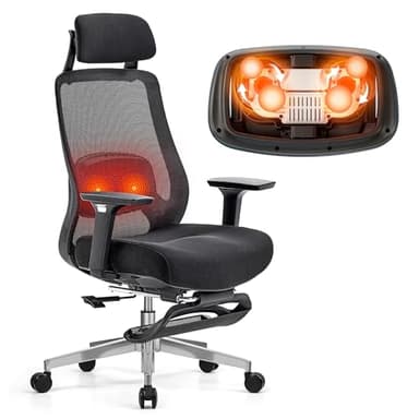 FLEXISPOT MasterEase Massage Office Chair with Footrest, High Back Ergonomic Desk Chair with Adjustable Headrest, 3D Armrests, 2D Lumbar Heated Massage, 4-Position Recline, Foam Seat, Black