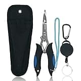 Amoygoog Stainless Steel Fishing Pliers - Needle Nose Plier for Cutting Fishing Line, Multitool Pliers with Sheath and Telescopic Lanyard | Fishing Tools