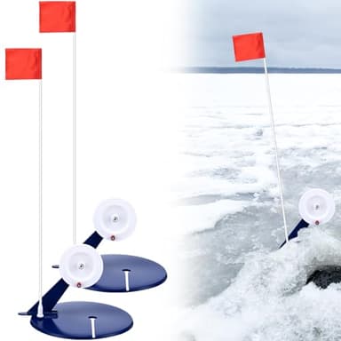 Soulchen 2 Packs Ice Fishing Tip-ups Flag Marker Rod with Portable Pole Flags for Tip-up Anglers Accessory Ice Fishing Equipment Gear, 19.7 Inches