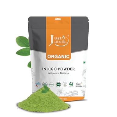 Just Jaivik 100% Organic Indigo Powder - 227 gms / 1/2 LB Pound / 08 Oz - Indigofera Tinctoria- A 100% Organic Hair Dye - Color your hair dark brown to black with Henna