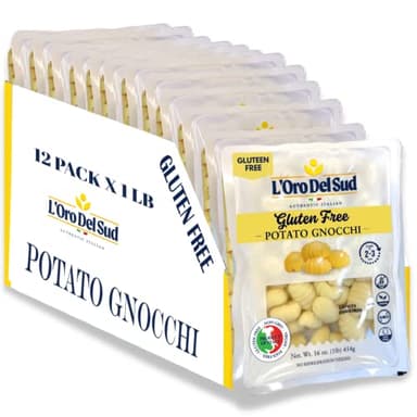 L'Oro Del Sud - Gluten Free Potato Gnocchi, Cooks in 2-3 Minutes, Shelf Stable, Product of Italy, Wheat Free, Eggs Free, Vegan (12 Pack x 1 lb)