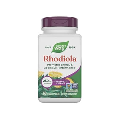 Nature's Way Rhodiola Premium Extract, 250 mg per serving, Supports Energy & Cognitive Performance*, Adaptogenic Herb*, Non-GMO Project Verified, Vegan, Gluten Free, 60 Capsules (Packaging May Vary)