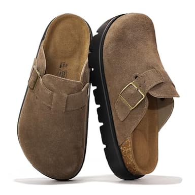 Project Cloud 100% Genuine Leather Platform Clogs for Women Footwear - Memory Foam Arch Support Cork Footbed Casual Shoes & Mules for Women 2026 (BentonChunky, FOSSSUEDE,9)