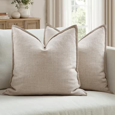 MIULEE Pack of 2 Thick Textured Couch Throw Pillow Covers, Oatmeal Linen Decorative Pillow Covers 20x20, Neutral Cushion Cases for Sofa Bed Living Room Modern Farmhouse Home Decor, No Filling
