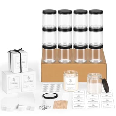 12 Pack 8OZ Glass Jars with Metal Lids, Candle Jars with Candle Making Kits, Labels, Gift Box, Empty Canning Jars, for Food Storage, Spice, Liquid