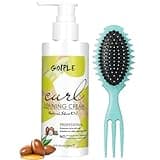 Curl Cream for Curly Hair Curling Cream Perfection Wavy Hair Products Curl Cream for Long Hair, Moisturize Curl Defining Cream Anti-Frizz Cream Curly Brush Curl Defining Brush for All Hair Types(2PCS)