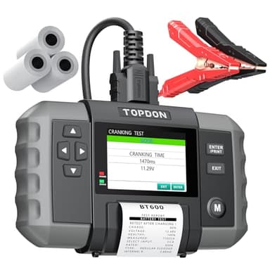 Car Battery Tester, TOPDON BT600 12V, 12V/24V Cranking Tests and Charging Alternator Load 100-2000CCA Digital Battery Voltage Tester, 3.5" Screen with Built-in Printer