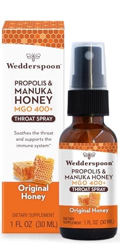 Wedderspoon Propolis & Manuka Honey Throat Spray, Original Honey, 1 fl oz | Sore Throat Relief & Immune Support | Natural Soothing Wellness
