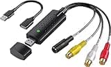 VHS to Digital Converter, RCA to USB Capture Card, USB 2.0 Video Converter Grabber, Convert VHS to Digital from VHS VCR Hi8 DVD Mini DV for PC TV Tape Player Camcorder, MAC Windows Vista Compatible