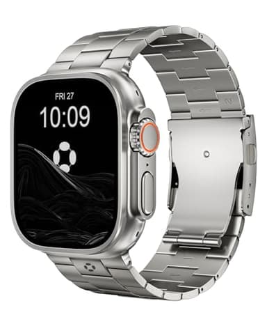 FiNESTONE Premium Titanium Band Compatible with Apple Watch Ultra 2 & Ultra 49mm, Scratch-Resistant DLC Coating Metal Link Bracelet with Secure Folding Buckle, Adjustable Strap for Men - Titanium Grey