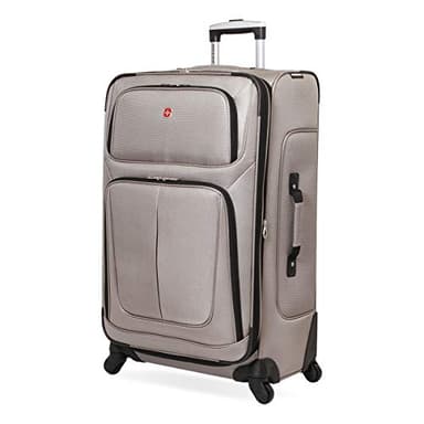 SwissGear Sion Softside Expandable Luggage – Large Checked Suitcase with 360 Degree Wheels & Retractable Handle – 29 Inch, Perfect for 7-9 Night Trips – Pewter