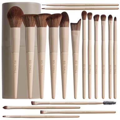 BS-MALL Professional Makeup Brush Set 18 Pcs Premium Synthetic Foundation Powder Concealers Eye Shadows Blush Makeup Brushes with Travel Case (Matte white beige)
