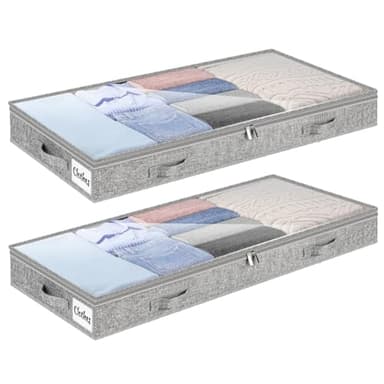3 Inch Low Profile Under Bed Storage Drawer 2 Pack, Lightweight Underbed Clothes Storage Container Bins with NO STURCTURE, Shallow Storage Bag for Dorm & Home, With Clear Lids & Water-Resistant Fabric