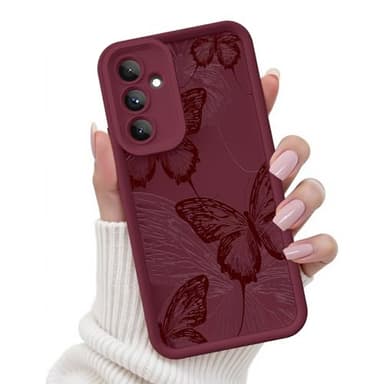 FUXICASE for Samsung Galaxy A35 5G Case, Creative Butterfly Pattern Design for Girl Women, Soft Silicone Shockproof Anti-Scratch Protection Phone Cover for Galaxy A35 (Burgundy Red Butterfly)