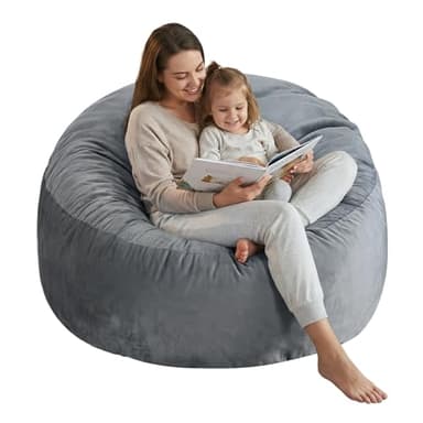 3 Ft Large Bean Bag Chairs for Adults/Teens with Memory Foam Filling, Comfy Bean Bag Sofa with Filler Included, Soft Dutch Velvet Fabric Beanbags,3 Foot, Grey