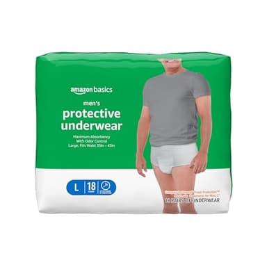 Amazon Basics Maximum Absorbency Incontinence Underwear for Men with Leak Protection, Advanced Odor Protection, Soft Cotton Feel, Large, 18 Count
