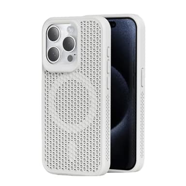 CASEOKO for iPhone 15 Pro Max Case, [Compatible with MagSafe] Double-Layer Honeycomb Heat Dissipation, Breathable and Shockproof Protective case (White,iPhone 15 Pro Max)