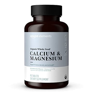 Amazon Elements - Organic Whole Food Calcium & Magnesium, Vegan, Gluten Free, 90 tablets