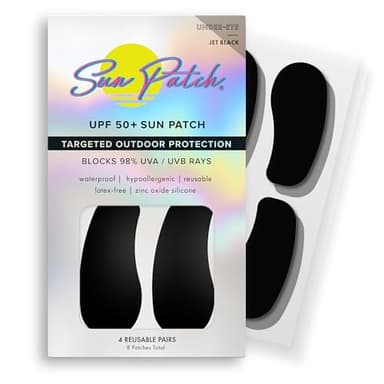 Sun Patch, Hypoallergenic Sun-Screen Under Eye Patches, 100% Silicone UPF-50 UV Protection, Reusable, 1 Pack/4 Pairs, Black