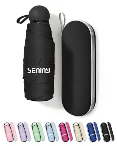 Seniny Mini Portable Travel Umbrella with Case - Compact Umbrellas for Rain & Sun UV Protection for Backpack Pocket, Lightweight Folding Small Umbrella, Tiny Purse Size UV Blocker for Kids Women Girls