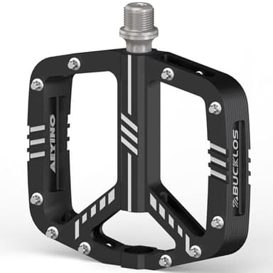 BUCKLOS MTB Flat Pedals Mountain Bike Pedals，Adult Road Bicycle Pedals Aluminum Alloy Non-Slip Large Concave Platform Pedals for BMX, Downhill,AM, Enduro 9/16''（Black）