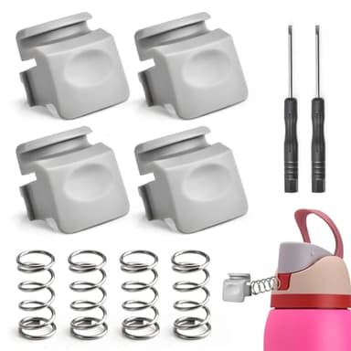 Sankoly 4pcs Replacement Button Compatible with Owala FreeSip 19/24/32/40oz,Water Bottle Lid Switch Replacement with Springs and Tiny Screw Driver, Gray