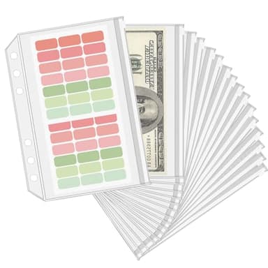 LXWHYP 16 Pcs A5 Binder Envelope Pouches, A5 Zippered Binder Inserts for 6-Ring Budget Cash Envelope System, Clear envelopes for Money Saving and Budgeting, with 42 Sticky Binder Labels