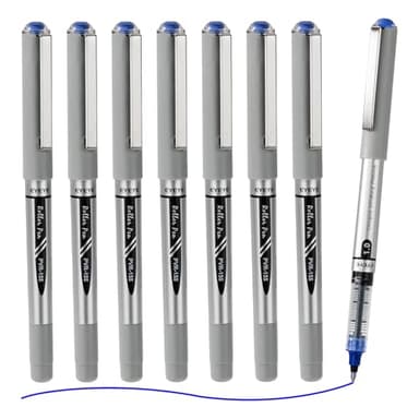 EYEYE Rollerball Pens Blue Bold Point, 8 Pack Liquid Ink Pen 1.0mm Quick Dry, Blue Ink Pens Fine Point Smooth Writing Pen for Journaling, Note Taking, Office, School Supplies