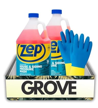 Zep No Scent House and Siding Pressure Wash 1 gal Liquid Bundle with Cleaning Gloves – Removes Dirt and Stains from Vinyl Siding, Decks, and Fences – Gift Set (2 Items)