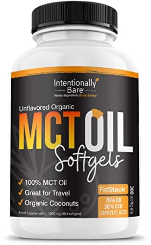 Intentionally Bare MCT Oil Capsules - Organic Coconut Oil with 70% C8 and 30% C10 - MCT Oil for Clean Energy, Brain Health, Mood and Focus - Coconut C8 for Keto, Paleo & Vegan Pills - 300 Soft Gel