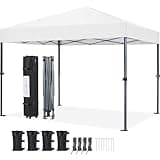 Yaheetech 10x10 1-Person Setup Pop Up Canopy Tent, Instant Portable Commercial Canopy Tent, Outdoor Gazebo with 1-Button Push, Wheeled Bag & 4 Sandbags for Home, Party & Outdoor Activities, White