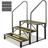3 Steps Hot Tub RV Steps with Dual Handrail, 𝟐𝟎𝟐𝟒 𝐔𝐩𝐠𝐫𝐚𝐝𝐞𝐝 Outdoor RV Camper Entry Steps w/Non-Slip Mats, 660lbs Load Capacity Portable Mobile Home Stairs Steps for Spa, Porch, Pool