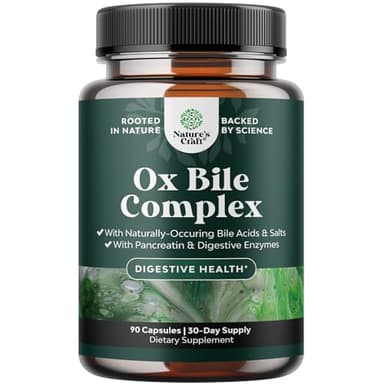 Digestive Enzymes with Ox Bile - Ox Bile Supplements for No Gallbladder with Trypsin, Papain & Bromelain Enzyme for Pancrease Cleanse & Detox - Pancreatin Digestion Enzymes for Women & Men - 90 Ct