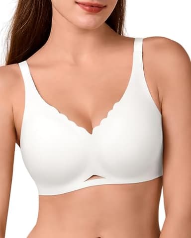SHARICCA Wireless Jelly Bras for Women - Seamless Padded Bra No Underwire, Comfy Everyday T-Shirt Bra, Full Coverage Soft Bralette for Older White