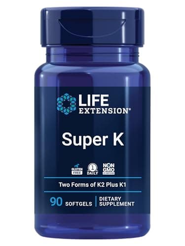 Life Extension Super K, Vitamin K1, Vitamin K2 mk-7, Vitamin K2 mk-4, Heart Health, arterial Health, Calcium Balance, 3-Month Supply, Gluten-Free, 1 Daily, Non-GMO, 90 softgels