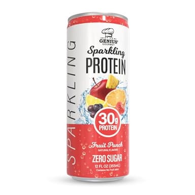 Genius Gourmet Clear Protein Sparkling Water Fruit Punch - 30g Clear Sparkling Protein, Zero Sugar, Low Carb, Lactose Free, Non GMO - Ready to Drink Flavored Sparkling Water - 12 Pack