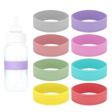 8pcs Silicone Baby Bottle Labels Tags for Daycare, Reusable Writable Date & Name Bands Personalized Cup Labels for Infant Bottles Children's Water Bottles (8 Colors)
