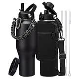 40oz Tumblers Insulated Water Bottle with Straw, Tumbler Fits in Car Cup Holder, Cold 48H Hot 24H, Leakproof Stainless Steel Flasks Thermo Mug Jug, Paracord Handle, Carry Pouch with Shoulder Strap