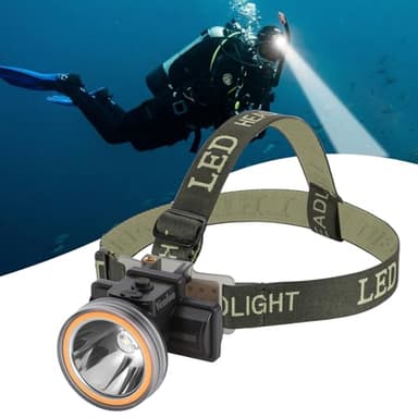 Venlon Rechargeable Diving Headlamp, IPX8 Waterproof Underwater Flashlight, 4 Modes with Battery Level Indicator,10H Runtime Scuba Dive Light with Battery & USB Charger Cable (Mode 301 White Light)