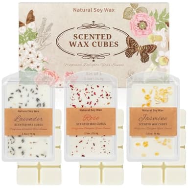SCENTORINI Wax Melts, Premium Wax with Essential Oil, Natural Dried Flower, Rose, Lavender, Jasmine, Scented Wax Melts, 70.9g x 3, for Women/Men
