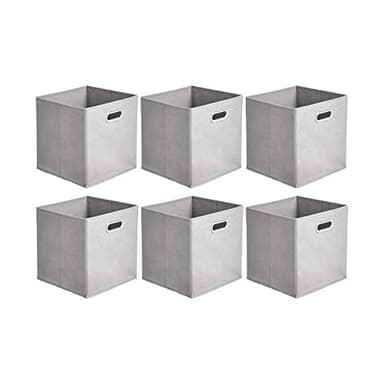 Amazon Basics Collapsible Cube Storage Bins, Space-Saving, Organizing Fabric Bins with Handles, 10.5 x 10.5 x 11 inches, Light Grey, 6-Pack