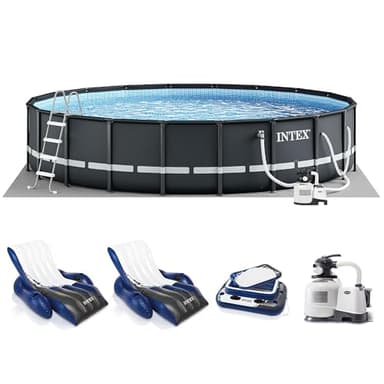 INTEX 26345VM Ultra XTR 26ft x 52in Above Ground Swimming Pool Set with Sand Filter Pump, Inflatable Lounge Pool Recliners (2-Pack) and Inflatable Beverage Cooler