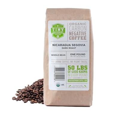 Tiny Footprint Coffee - Fair Trade Organic Nicaragua Segovia Dark Roast |Whole Bean Coffee | USDA Organic | Fair Trade Certified | Carbon Negative | 16 Ounce
