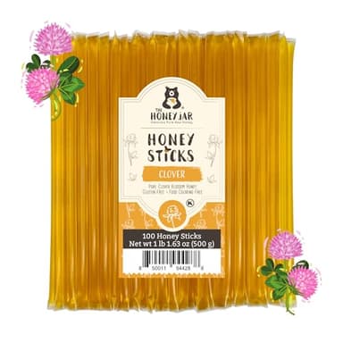 The Honey Jar Plain Honey Sticks - Pure Honey Straws For Tea, Coffee, or a Healthy Treat - One Teaspoon of Flavored Honey Per Stick - Made In The USA with Real Honey - (100 Count)