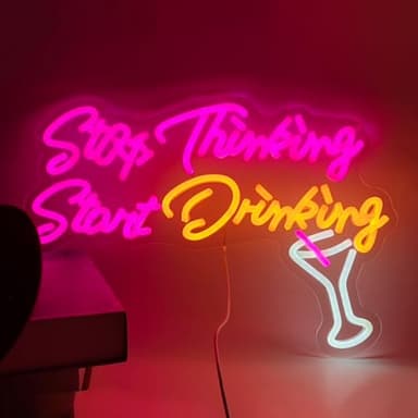 Stop Thinking Start Drinking Neon Sign Led Neon Signs Letter Neon Lights Neon Bar Beer Signs for Wall Decor USB Light Up Sign Neon for Home Bar Man Cave Party Club Restaurant