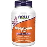 NOW Foods Supplements, Melatonin 3 mg, Free Radical Scavenger*, Healthy Sleep Cycle*, 180 Veg Capsules