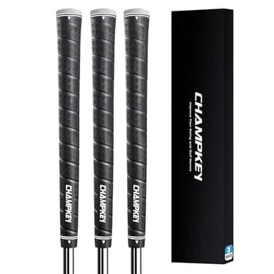 CHAMPKEY 3 Pack WRAP-Y Rubber Golf Grips - High Feedback and Traction Golf Club Grips（Do Not Includes Solvent and Grip Remove Kit）(Black,Oversize)